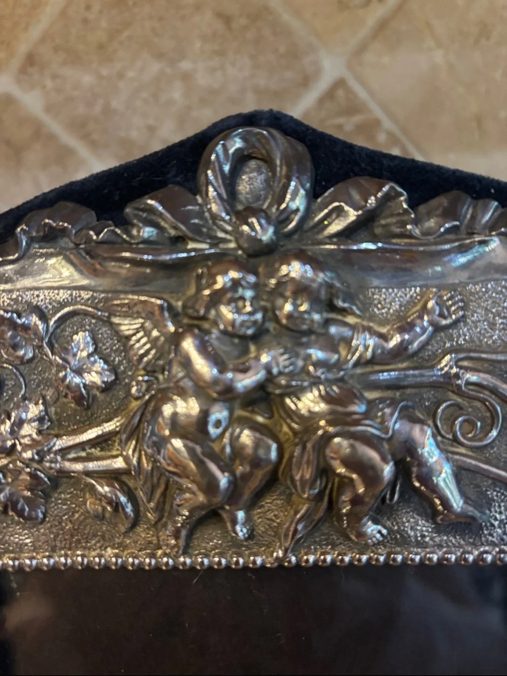 Vintage Ornate Silver Cherub Picture Frame